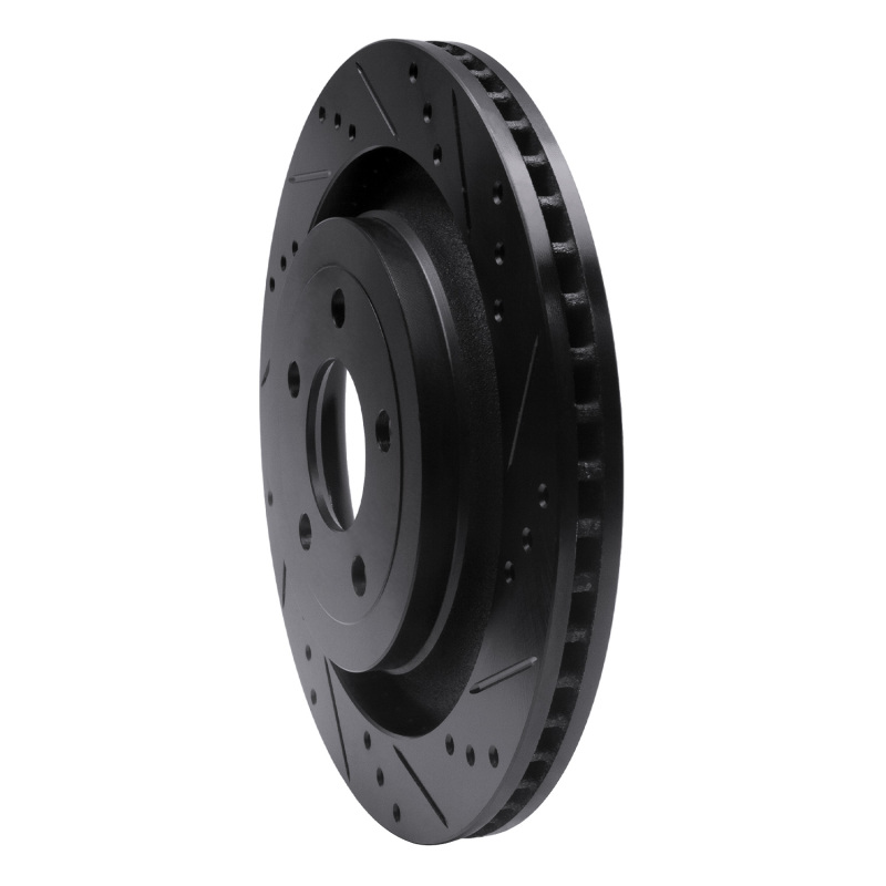 Ford Mustang Brake Rotor (1) - Rear Right - R1 Concepts - Drilled & Slotted - Black - `15-`23